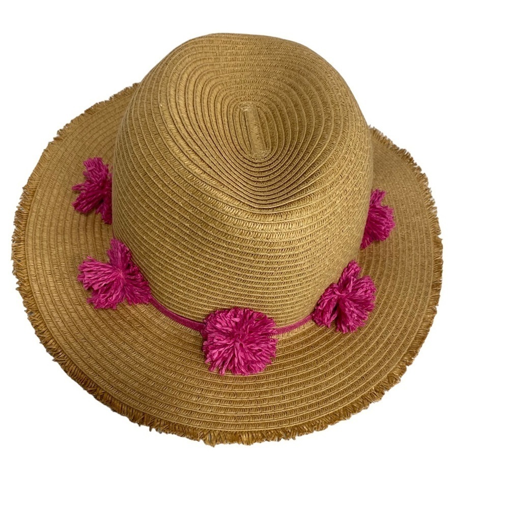 Ava & Aiden - Saks 5th Ave Straw hat beach - Natural Tan with Pink Detail - NWOT